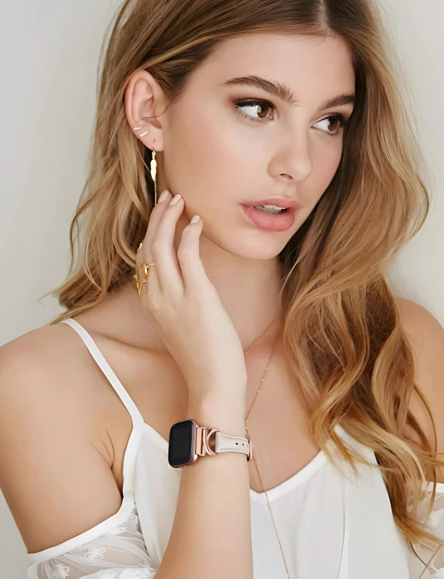 Alt view image 6 of 6 - Leather Band Compatible with Fitbit Versa 2/Fitbit Versa/Versa Lite Bands Women, Slim Thin Dressy Designer Premium Leather Strap with C-Shape Metal Buckle for Versa 2 Smartwatch Accessories