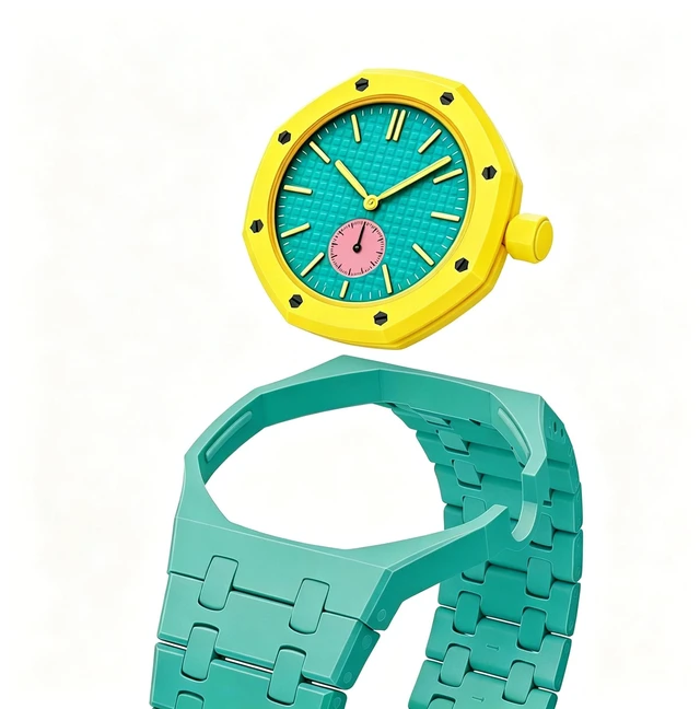 Main image of Full Ceramic Watch Case & Strap Replacement Compatible with AP x Swatch Royal Pop Series,Convertible Wrist Strap for 3 o'clock Crown Orientation,Waterproof Replacement Strap