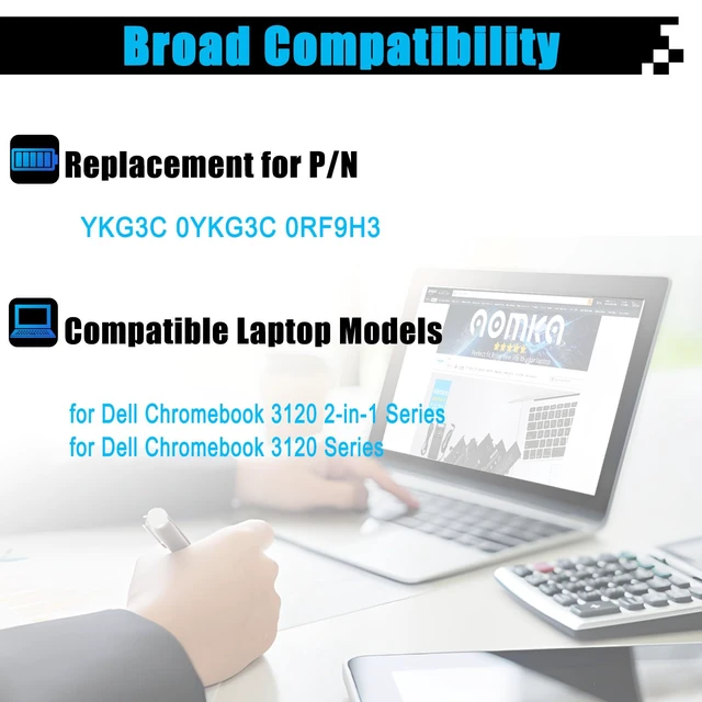 Alt view image 3 of 7 - 42Wh YKG3C Laptop Battery Replacement for Dell Chromebook 3120 Chromebook 3120 2-in-1 Series Notebook 0YKG3C 0RF9H3 11.4V 3500mAh