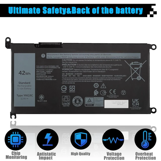 Alt view image 4 of 7 - 42Wh YKG3C Laptop Battery Replacement for Dell Chromebook 3120 Chromebook 3120 2-in-1 Series Notebook 0YKG3C 0RF9H3 11.4V 3500mAh