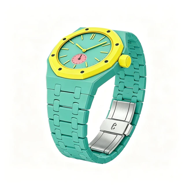Alt view image 4 of 5 - Full Ceramic Watch Case & Strap Replacement Compatible with AP x Swatch Royal Pop Series,Convertible Wrist Strap for 3 o'clock Crown Orientation,Waterproof Replacement Strap