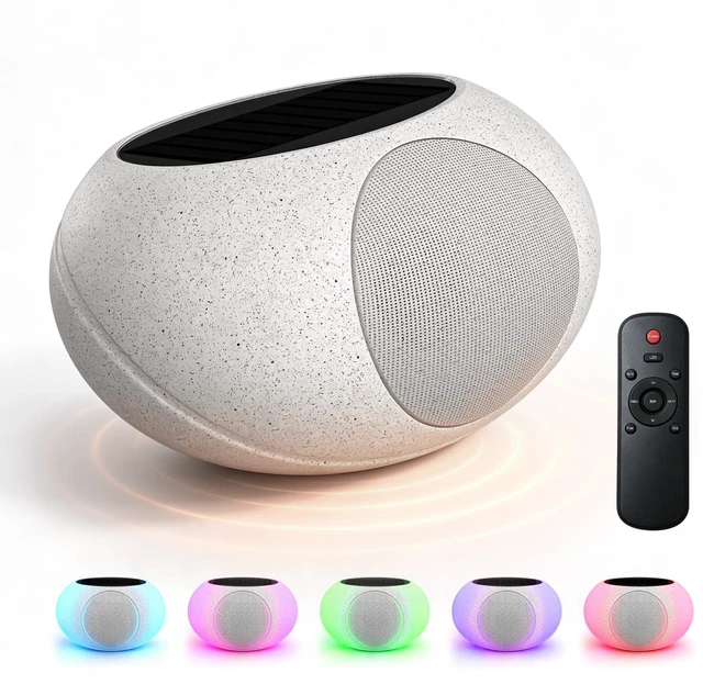 Main image of Outdoor Rock Speakers 40W Stereo Loud Sound Solar Speaker with 7 Colorful Lights unique pebble exterior design,Waterproof IP65 Wireless TWS,Portable for Patio Outside Deck Pool Garden
