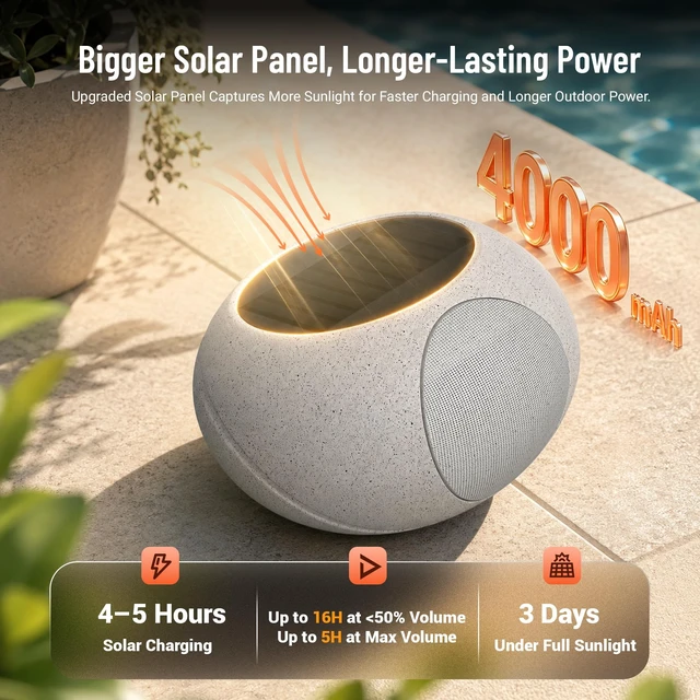 Alt view image 4 of 7 - Outdoor Rock Speakers 40W Stereo Loud Sound Solar Speaker with 7 Colorful Lights unique pebble exterior design,Waterproof IP65 Wireless TWS,Portable for Patio Outside Deck Pool Garden