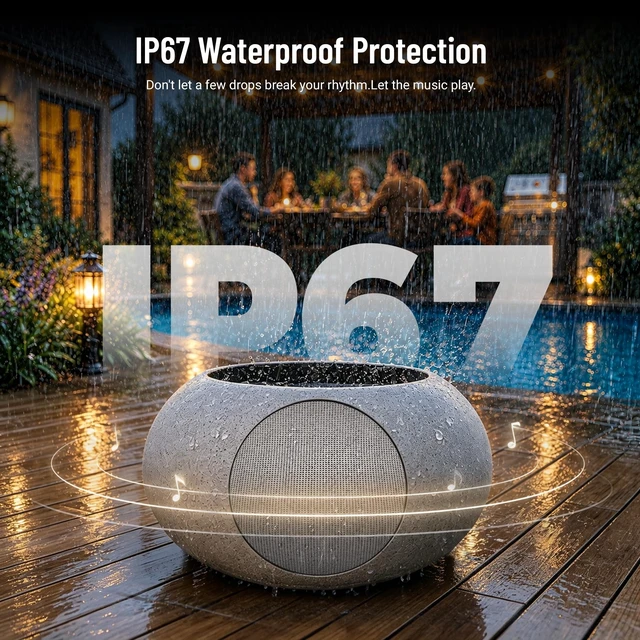 Alt view image 5 of 7 - Outdoor Rock Speakers 40W Stereo Loud Sound Solar Speaker with 7 Colorful Lights unique pebble exterior design,Waterproof IP65 Wireless TWS,Portable for Patio Outside Deck Pool Garden