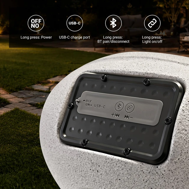 Alt view image 7 of 7 - Outdoor Rock Speakers 40W Stereo Loud Sound Solar Speaker with 7 Colorful Lights unique pebble exterior design,Waterproof IP65 Wireless TWS,Portable for Patio Outside Deck Pool Garden
