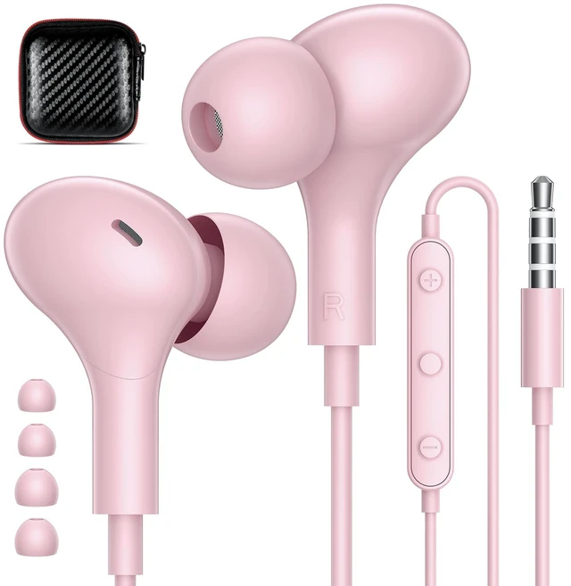 Main image of Wired Earbuds in-Ear Headphones 3.5mm Jack for Laptop/School Pink Noise Isolation Small Earphones, Corded Plug-in Ear Buds Mic Volume Control for iPhone/Samsung/Android/PC/Gaming Console/Kids