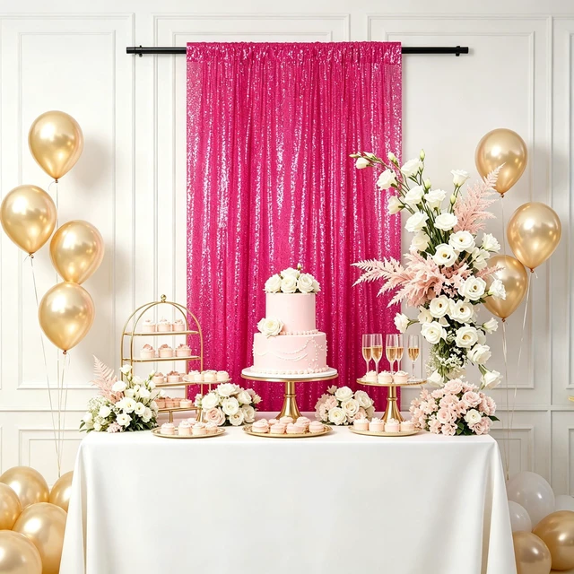Main image of Hot Pink Sequin Backdrop Curtain 4x7FT Photography Background Party Decor Sparkle Shimmer Fabric, Hot Pink Backdrop Curtain Seamless, Fuchsia Drapes for Wedding Baby Shower Birthday Photo Booth