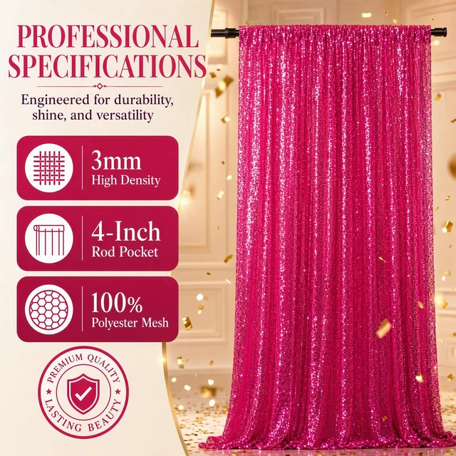 Alt view image 2 of 6 - Hot Pink Sequin Backdrop Curtain 4x7FT Photography Background Party Decor Sparkle Shimmer Fabric, Hot Pink Backdrop Curtain Seamless, Fuchsia Drapes for Wedding Baby Shower Birthday Photo Booth