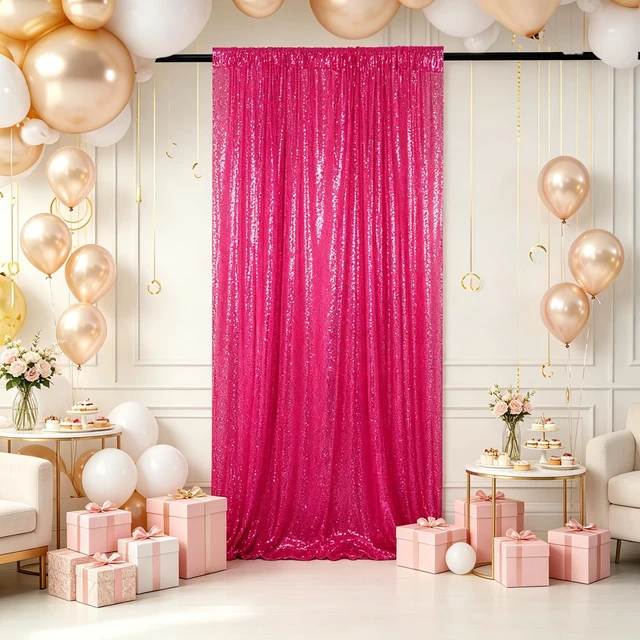 Alt view image 3 of 6 - Hot Pink Sequin Backdrop Curtain 4x7FT Photography Background Party Decor Sparkle Shimmer Fabric, Hot Pink Backdrop Curtain Seamless, Fuchsia Drapes for Wedding Baby Shower Birthday Photo Booth