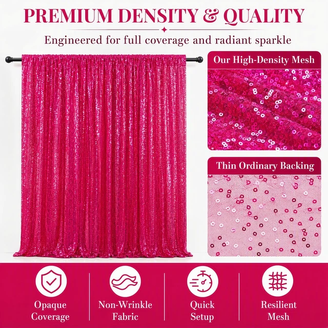 Alt view image 4 of 6 - Hot Pink Sequin Backdrop Curtain 4x7FT Photography Background Party Decor Sparkle Shimmer Fabric, Hot Pink Backdrop Curtain Seamless, Fuchsia Drapes for Wedding Baby Shower Birthday Photo Booth