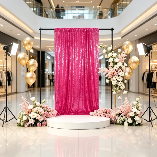 Alt view image 5 of 6 - Hot Pink Sequin Backdrop Curtain 4x7FT Photography Background Party Decor Sparkle Shimmer Fabric, Hot Pink Backdrop Curtain Seamless, Fuchsia Drapes for Wedding Baby Shower Birthday Photo Booth