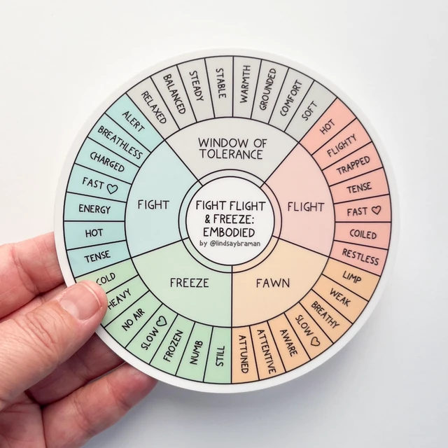 Alt view image 4 of 7 - Mental Health Sticker Bundle: Emotion Sensation Wheel, Emotion Behavior Wheel, Fight Flight Freeze Emodied Feeling Wheel Stickers - Set of 3 - Therapist Designed, USA Made, for Self Care or Gift