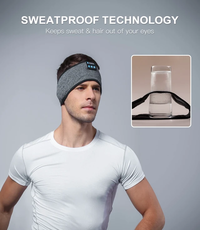 Alt view image 2 of 7 - Sleep Headband, Bluetooth Headphones for Sleeping with Noise Cancelling, Thin Speakers, 1 Count, Black&Grey, Hairband, Unisex, for Sleep, Workout, Yoga, Travel, Insomnia, Leisure
