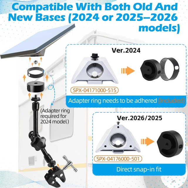 Alt view image 2 of 7 - 2024-2026 Starlink Mini Clamp Mount RV Adjustable Arm & Pipe Adapter