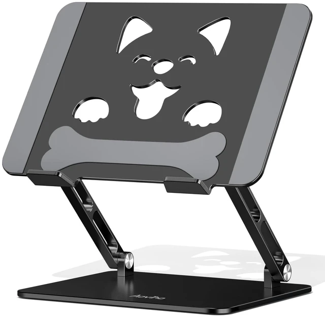 Main image of Aluminum Laptop Stand for Desk Fit for All 10"-17.3" Laptops, Black Height-adjustable Notebook Holder, Ergonomic Computer Riser with Unique Puppy Cooling Vent, for Mac, Dell, Lenovo, HP
