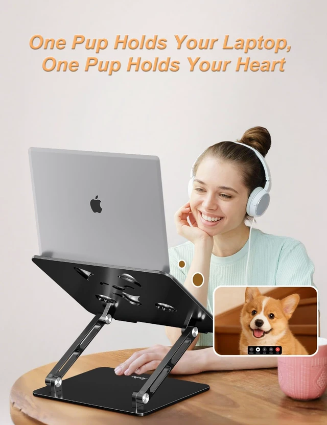 Alt view image 7 of 7 - Aluminum Laptop Stand for Desk Fit for All 10"-17.3" Laptops, Black Height-adjustable Notebook Holder, Ergonomic Computer Riser with Unique Puppy Cooling Vent, for Mac, Dell, Lenovo, HP