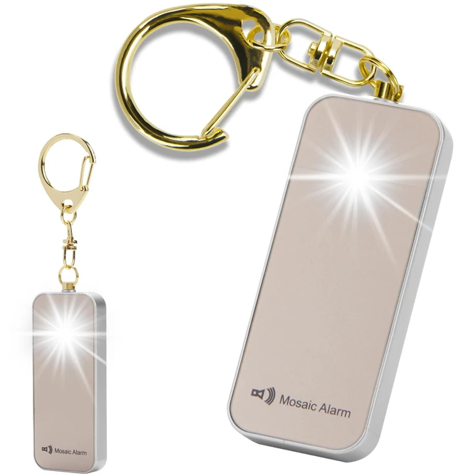Main image of Ultrathin Personal Alarm Waterproof Replaceable Battery Strobe Light Ultra-Lightweight 0.8 oz Bulky-Free Keychain SOS Siren Women Student Safety. Emergency 130db Rainproof Hiking Alert. Gold