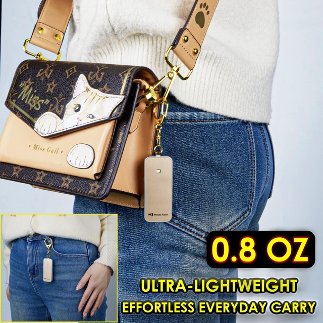 Alt view image 4 of 7 - Ultrathin Personal Alarm Waterproof Replaceable Battery Strobe Light Ultra-Lightweight 0.8 oz Bulky-Free Keychain SOS Siren Women Student Safety. Emergency 130db Rainproof Hiking Alert. Gold