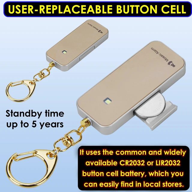 Alt view image 6 of 7 - Ultrathin Personal Alarm Waterproof Replaceable Battery Strobe Light Ultra-Lightweight 0.8 oz Bulky-Free Keychain SOS Siren Women Student Safety. Emergency 130db Rainproof Hiking Alert. Gold