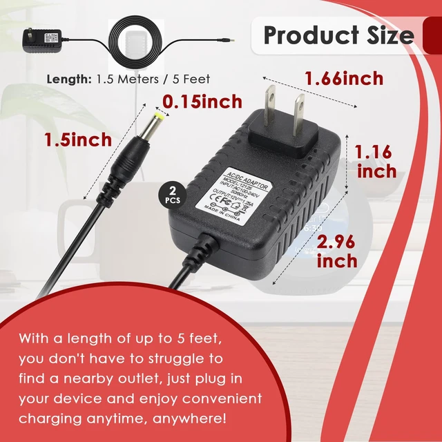 Alt view image 3 of 7 - 2 Pcs Power Cord for Alexa Dot 3rd / 4th / 5th Gen 2022, Echo Show Black Charger Cable - 1.5M Long Power Adapter
