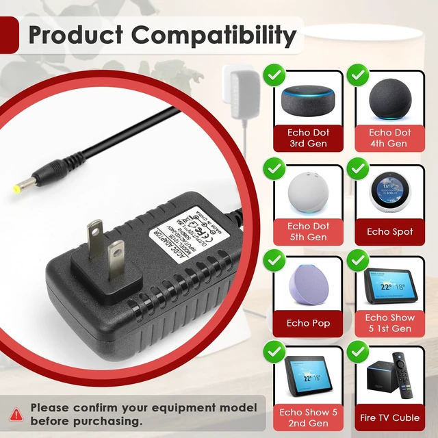 Alt view image 5 of 7 - 2 Pcs Power Cord for Alexa Dot 3rd / 4th / 5th Gen 2022, Echo Show Black Charger Cable - 1.5M Long Power Adapter