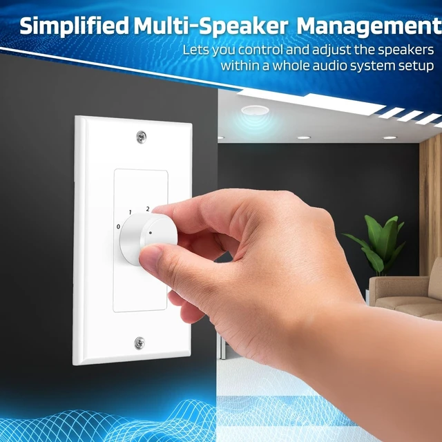 Alt view image 2 of 7 - 100W in-Wall Speaker Volume Control Plate, 5-Step Rotary Knob, White