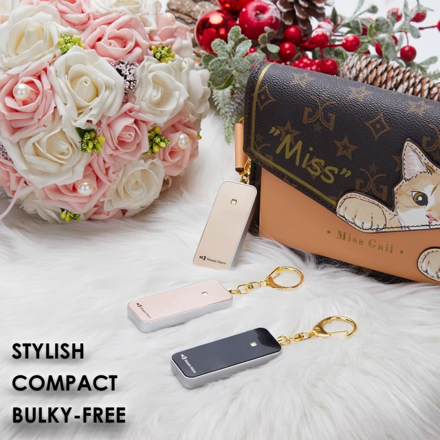 Alt view image 7 of 7 - Ultrathin Personal Alarm Waterproof Replaceable Battery Strobe Light Ultra-Lightweight 0.8 oz Bulky-Free Keychain SOS Siren Women Student Safety. Emergency 130db Rainproof Hiking Alert. RoseGold