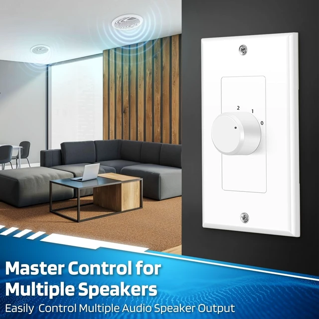 Alt view image 4 of 7 - 100W in-Wall Speaker Volume Control Plate, 5-Step Rotary Knob, White