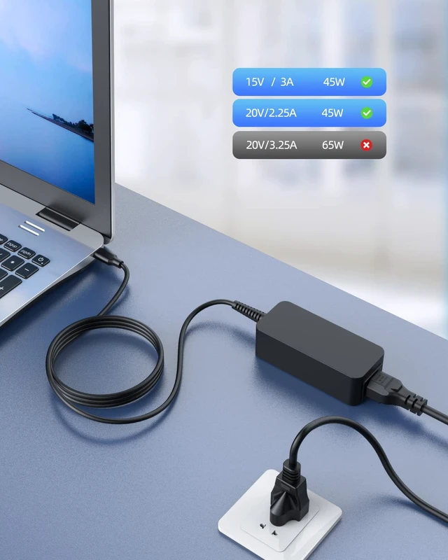 Alt view image 4 of 7 - 45W USB C Charger Fit for HP Chromebook X360 14 Laptop 10Ft Extended Sturdy Cable, (UL Certified Safety), PD Fast Charging