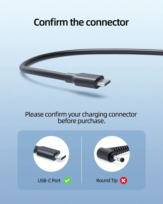 Alt view image 3 of 7 - 45W USB C Charger Fit for HP Chromebook X360 14 Laptop 10Ft Extended Sturdy Cable, (UL Certified Safety), PD Fast Charging