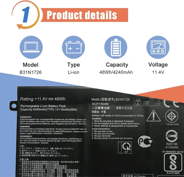Alt view image 2 of 6 - B31N1726 48Wh Laptop Battery Replacement for ASUS TUF Gaming FX504 FX504G FX504GD FX504GE FX504GM FX505 FX505DT FX505DV FX505DY FX80 FX80G FX80GD FX86 A15 FA506 A17 FA706II B31BNEH A41LK9H