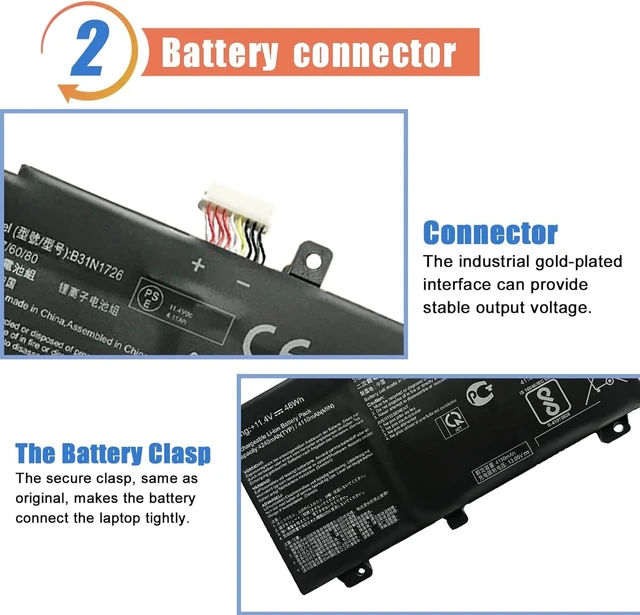 Alt view image 3 of 6 - B31N1726 48Wh Laptop Battery Replacement for ASUS TUF Gaming FX504 FX504G FX504GD FX504GE FX504GM FX505 FX505DT FX505DV FX505DY FX80 FX80G FX80GD FX86 A15 FA506 A17 FA706II B31BNEH A41LK9H