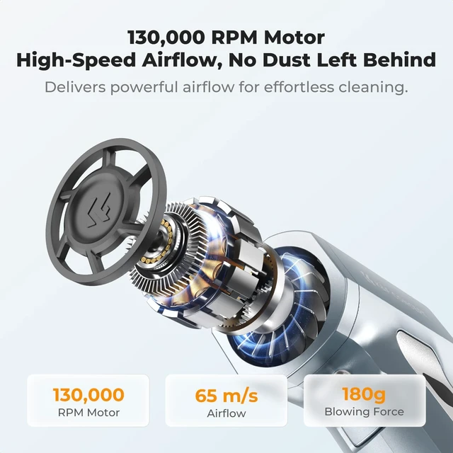 Alt view image 2 of 7 - Electric Air Duster, 130000 RPM, Super Power Air Duster for PC LED LightScreen Display, 5 Nozzles,Rechargeable Brushless motor, for Computers, Keyboards, Cars, Outdoor, M3