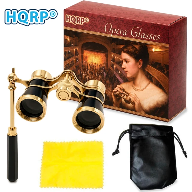 Alt view image 2 of 7 - 3 x 25 Opera Glasses Theater Binoculars, Black with Gold Color Trim, w/Built-in Extendable Handle, Crystal Clear Optics (CCO), for Adults Kids Women in Musical Concert, Gift Box