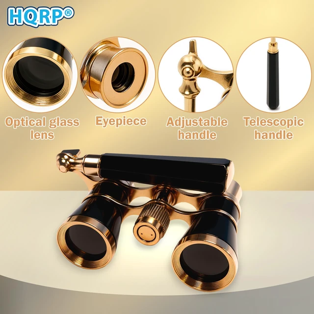 Alt view image 3 of 7 - 3 x 25 Opera Glasses Theater Binoculars, Black with Gold Color Trim, w/Built-in Extendable Handle, Crystal Clear Optics (CCO), for Adults Kids Women in Musical Concert, Gift Box