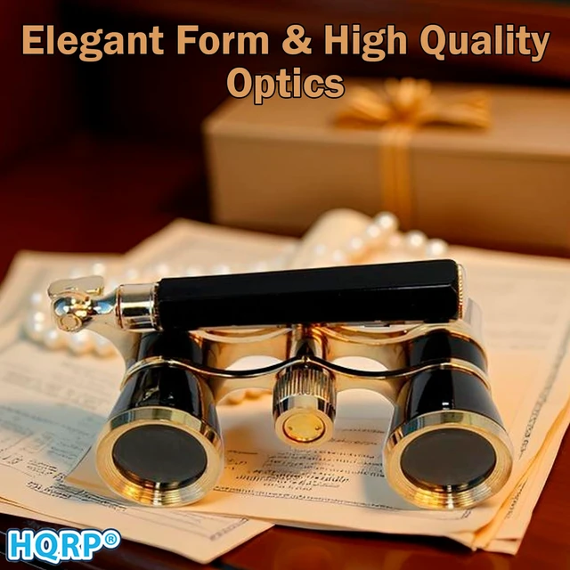 Alt view image 4 of 7 - 3 x 25 Opera Glasses Theater Binoculars, Black with Gold Color Trim, w/Built-in Extendable Handle, Crystal Clear Optics (CCO), for Adults Kids Women in Musical Concert, Gift Box