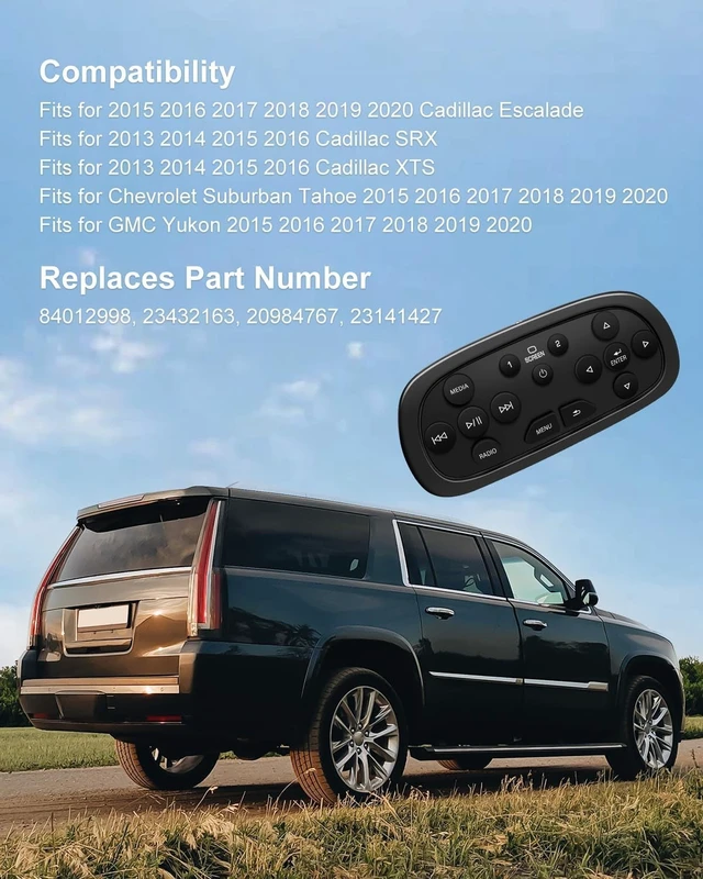 Alt view image 2 of 6 - Video Remote Control Fits for Chevy Yukon Sierra Silverado GMC 2015-2021 Fits for Cadillac Escalade 2015-2020 SRX 2013-2016 XTS 2014-2016, DVD Player Remote Control Replace 84012998 23432163