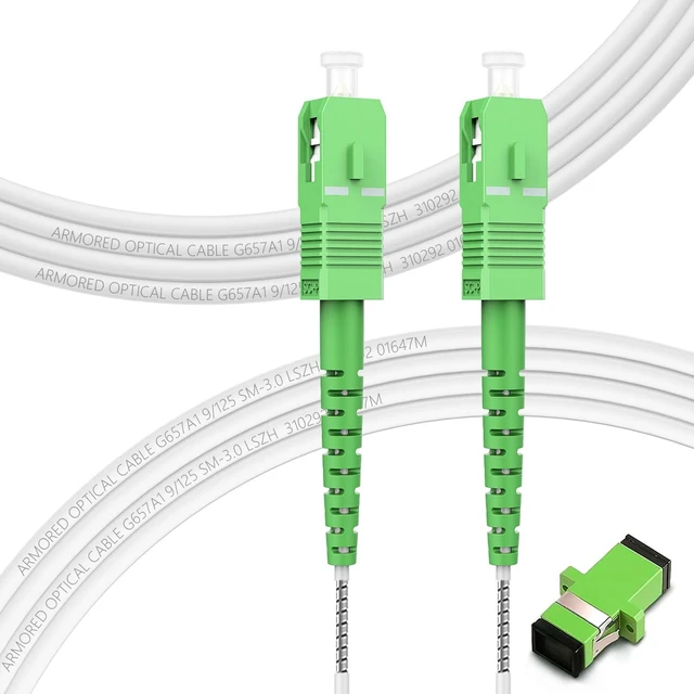 Main image of OS2 Armored Single Mode Fiber, 3M/10ft, SC/APC to SC/APC Fiber Optic Patch Cable, Simplex, Length Option: 1m-30m, 9/125um OS1/OS2 Compatible White LSZH OD-3.0mm