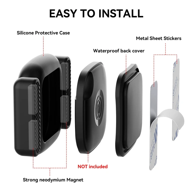Alt view image 4 of 7 - Magnetic Holder for Tile Life360 Mate (2024) Bluetooth Tracker, Waterproof Scratch-Resistant Silicone Case, Dual Mounting with Magnetic and 3M Adhesive, Black, 2 Pack