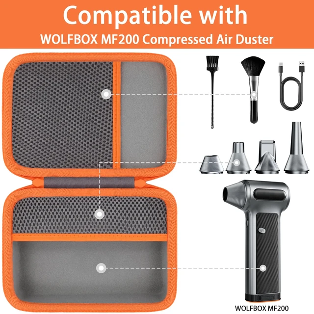 Alt view image 3 of 7 - Hard Storage Case for WOLFBOX MF200 Electric Air Duster Shockproof, Anti-crush, Mesh Pocket, Accessory storage, Not losing accessories, Protective Storage Box, Gray Case