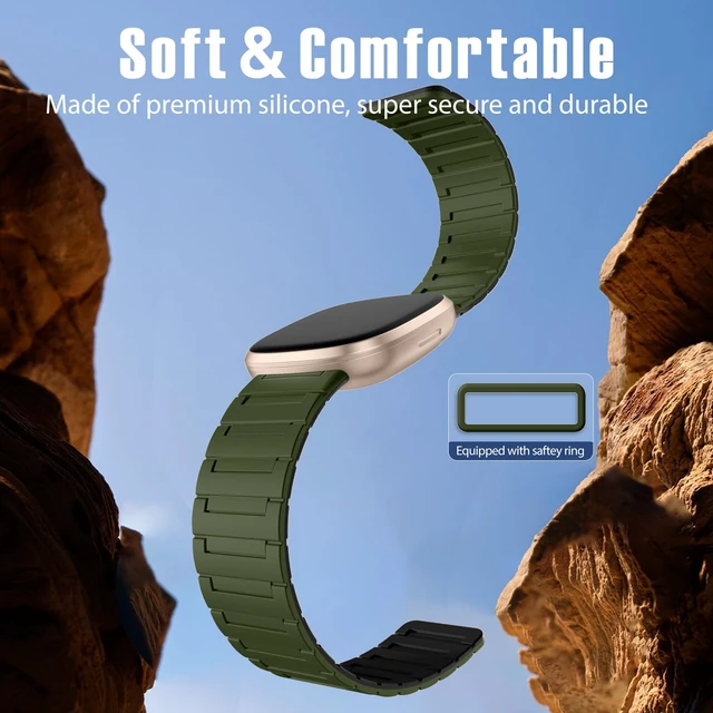 Alt view image 3 of 7 - Magnetic Band Compatible with Fitbit Versa 4 Bands/Versa 3/Sense/Sense 2 Bands for Men Women, Soft Sport Silicone Strong Magnet Waterproof Strap Compatible with Fitbit Smartwatch