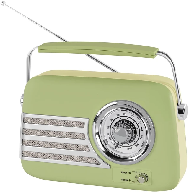 Main image of Vintage FM Bluetooth Radio Speaker,Powerfull Sound,Grass Green Over 20 Hours Playback Time Retro Radio Bluetooth Speaker,Vintage Radio with Handle,AUX/USB for Living Room, Bedroom,Office