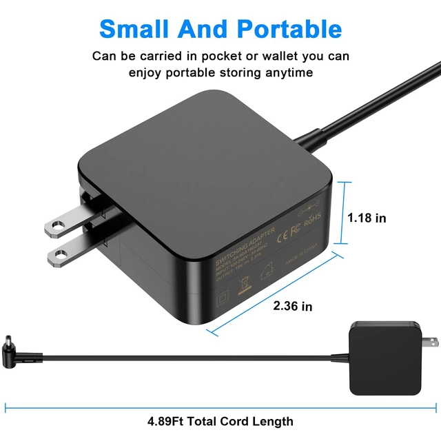 Alt view image 4 of 7 - 45W 33W AC Adapter Charger for ASUS AD883J20 X540S X540L Q504U Q302L Q405U C300M E402MA Q200E R540N X200CA X541N ZenBook UX305 Vivobook E203MA F510UA X541N Power Supply Cord
