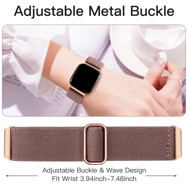 Alt view image 3 of 7 - Stretchy Nylon Watch Band Compatible for Fitbit Versa 2 Bands Men Women Elastic Strap,Soft Breathable Sport Replacement Wristband for Versa 2/ Versa/ Versa lite/Versa SE Smartwatch,Washable 2 Pack
