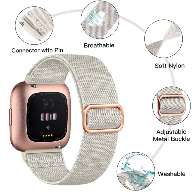 Alt view image 2 of 7 - Stretchy Nylon Watch Band Compatible for Fitbit Versa 2 Bands Men Women Elastic Strap,Soft Breathable Sport Replacement Wristband for Versa 2/ Versa/ Versa lite/Versa SE Smartwatch,Washable 2 Pack