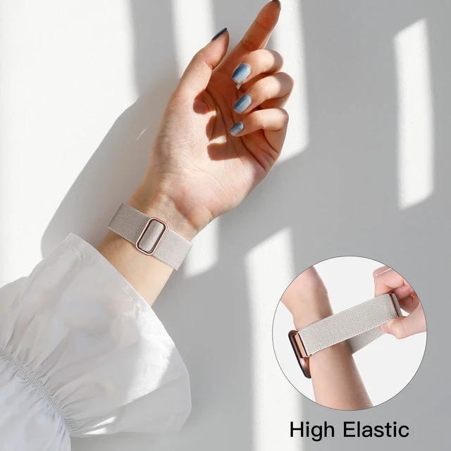 Alt view image 4 of 7 - Stretchy Nylon Watch Band Compatible for Fitbit Versa 2 Bands Men Women Elastic Strap,Soft Breathable Sport Replacement Wristband for Versa 2/ Versa/ Versa lite/Versa SE Smartwatch,Washable 2 Pack