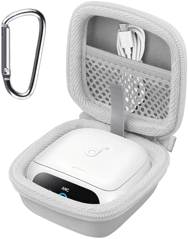Main image of for Soundcore Liberty 5 Pro Max/5 Pro/5 Earbuds Hard Travel Case, White Portable Protective Storage Bag with Mesh Pocket, Elastic Securing Strap & Carabiner, Shockproof EVA Shell and Soft Lining