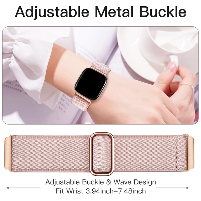 Alt view image 3 of 7 - Stretchy Nylon Watch Band Compatible for Fitbit Versa 2 Bands Men Women Elastic Strap,Soft Breathable Sport Replacement Wristband for Versa 2/ Versa/ Versa lite/Versa SE Smartwatch,Washable 2 Pack