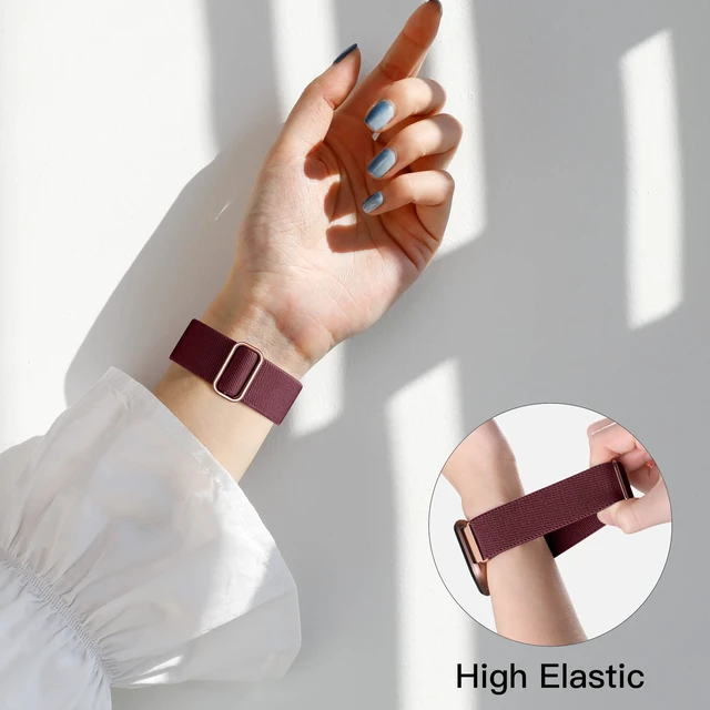 Alt view image 4 of 7 - Stretchy Nylon Watch Band Compatible for Fitbit Versa 2 Bands Men Women Elastic Strap,Soft Breathable Sport Replacement Wristband for Versa 2/ Versa/ Versa lite/Versa SE Smartwatch,Washable 2 Pack
