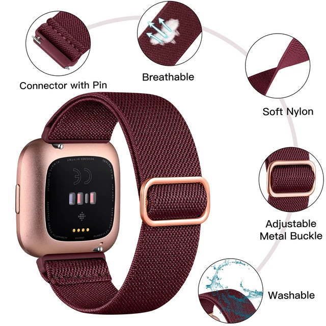 Alt view image 2 of 7 - Stretchy Nylon Watch Band Compatible for Fitbit Versa 2 Bands Men Women Elastic Strap,Soft Breathable Sport Replacement Wristband for Versa 2/ Versa/ Versa lite/Versa SE Smartwatch,Washable 2 Pack